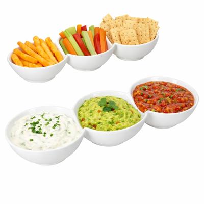 2x Dipschalen mit 3 Fächern Keramik weiß für Dip Antipasti Vorspeisen servieren