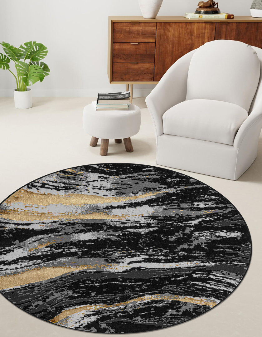 Stylish Home Solid Colour Area Rug Black Round 120 cm