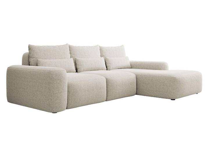 Selsey Carnos - Canapé d'angle avec fonction sommeil\, coussin lombaire\, chenille\, crème\, droite