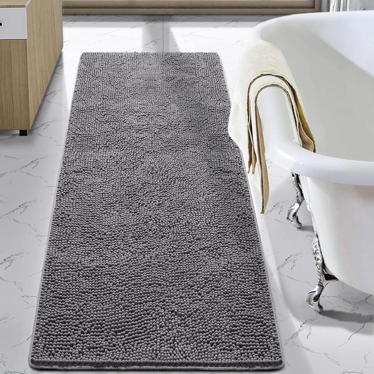 Grijs badkamer tapijt met antislip rug, 61 x 150 cm
