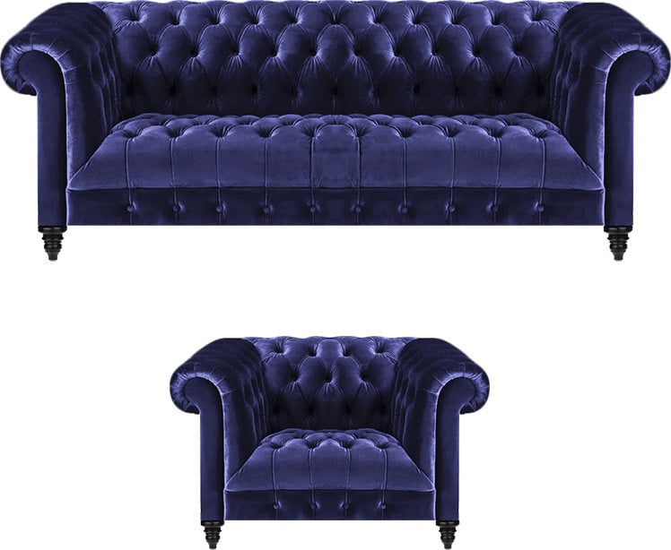 Chesterfield driezitsbank van textiel voor de woonkamer