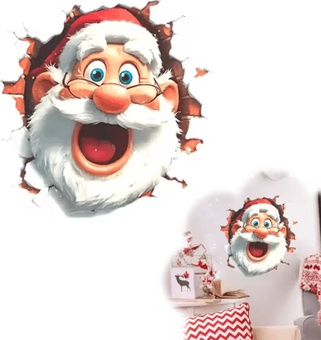 Inspire Picks 3D Christmas Santa Claus Wall Sticker Break Through Wall Holiday Decor Decal b