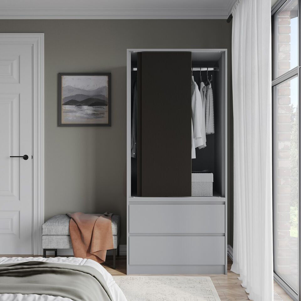 17 Stories Solid Wood Wardrobe Grey/Black 80cm W X 51.5cm D