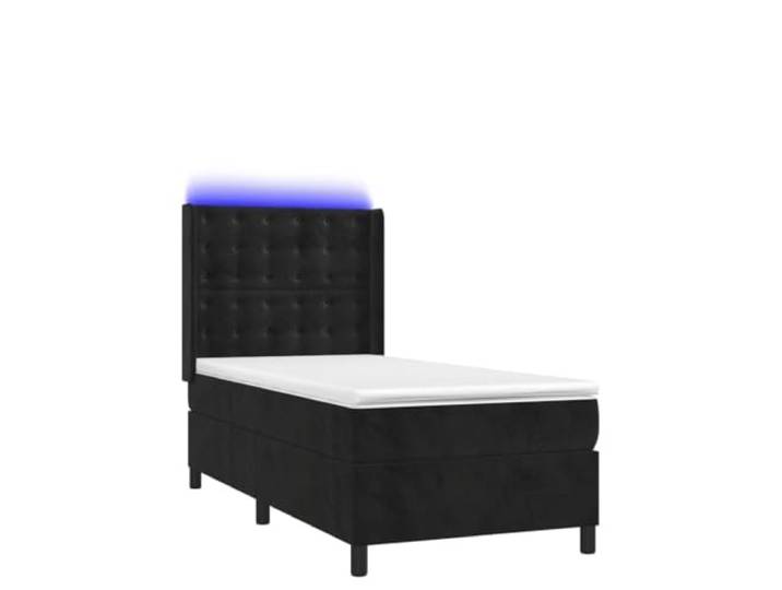 PUGYNBK Boxspringbett aus schwarzem Samt, 90 x 190 cm, mit Matratze Verstellbares Kopfteil, LED-Lichter, Taschenfedern, weicher Schutz