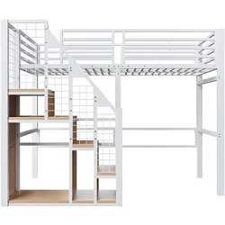 STILVORA Hochbett Metall Weiß 90x200 cm mit Stauraum, Treppe und hoher Umrandung