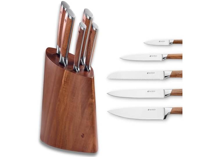 Paul Wirths Messerblock ACACIA 5-tlg., Akazienholz, Edelstahlklingen Chrom-Molybdän-Vanadium-Stahl, ergonomische Griffschalen, gehärtete Klingen, klingenschonend gelagert!