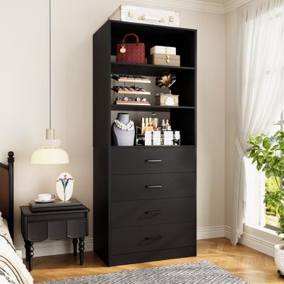 Rackcog Freestanding Closet Organizer with 4 Drawers and 4 Shelves, Wooden Closet System for Walk-in Closet