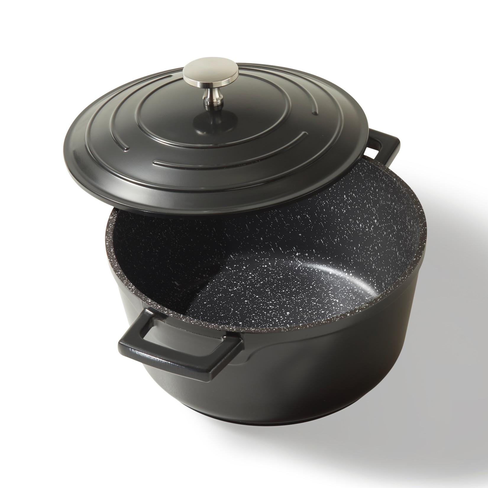 Stoneline Bräter Induktion 20 cm, 2,6 L, Bräter mit Deckel, Aluguss beschichteter Topf mit echten Steinpartikeln, Schmortopf backofengeeignet, Bräter Farbe: Schwarz