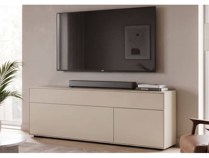 TV Board 140x55cm 'Locarno' MDF creme Klappe/Tür/Schubkasten
