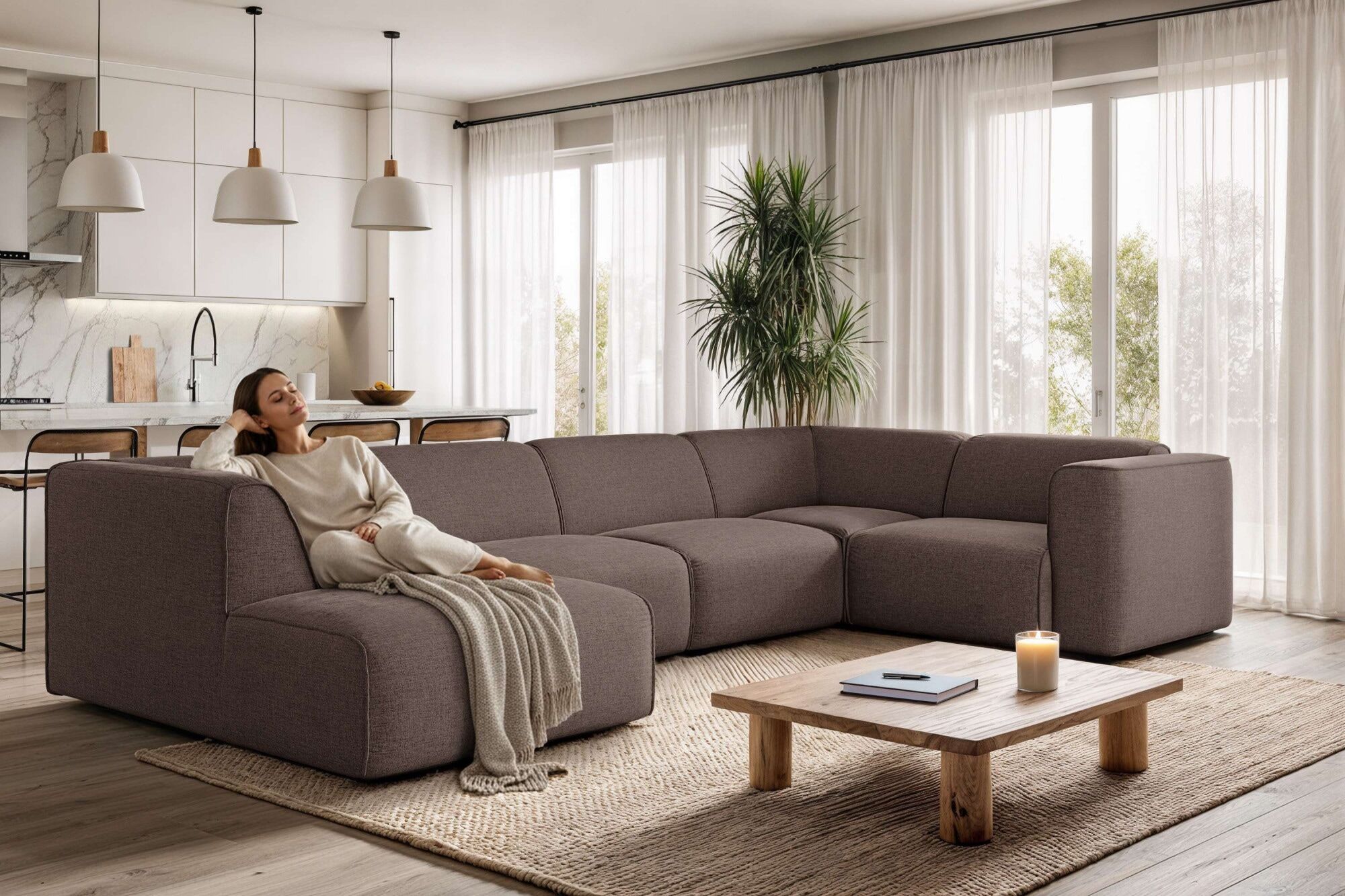 Wohnlandschaft OTTO HOME "Merid U-Form, B: 367 cm", braun, B:367cm H:70cm T:206cm, 100% Polyester, Sofas, Wohnlandschaft, jederzeit durch Module erweiterbar