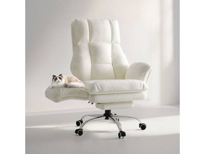 Patbrela Chaise de bureau Big and Tall Cloud Blanc teddy fleece ergonomique avec repose-pieds