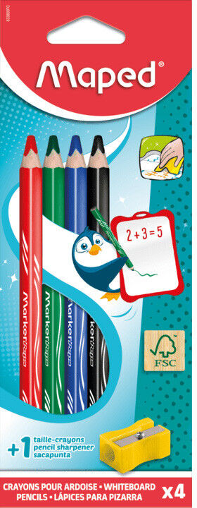 Etui de 4 crayons effaçable Marker'Peps Wood 4 + 1 taille crayon - Maped