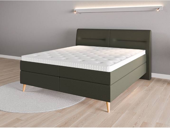 Boxspringbett 180x200 Nr. 1 - Grün (Waldgrün) - Softwolle