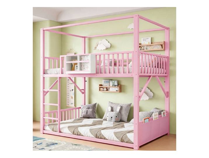 Celya Etagenbett Metall-Kinderetagenbett 90 x 200 cm mit Dachkonstruktion (ohne Matratze, platzsparendes bettgestell)