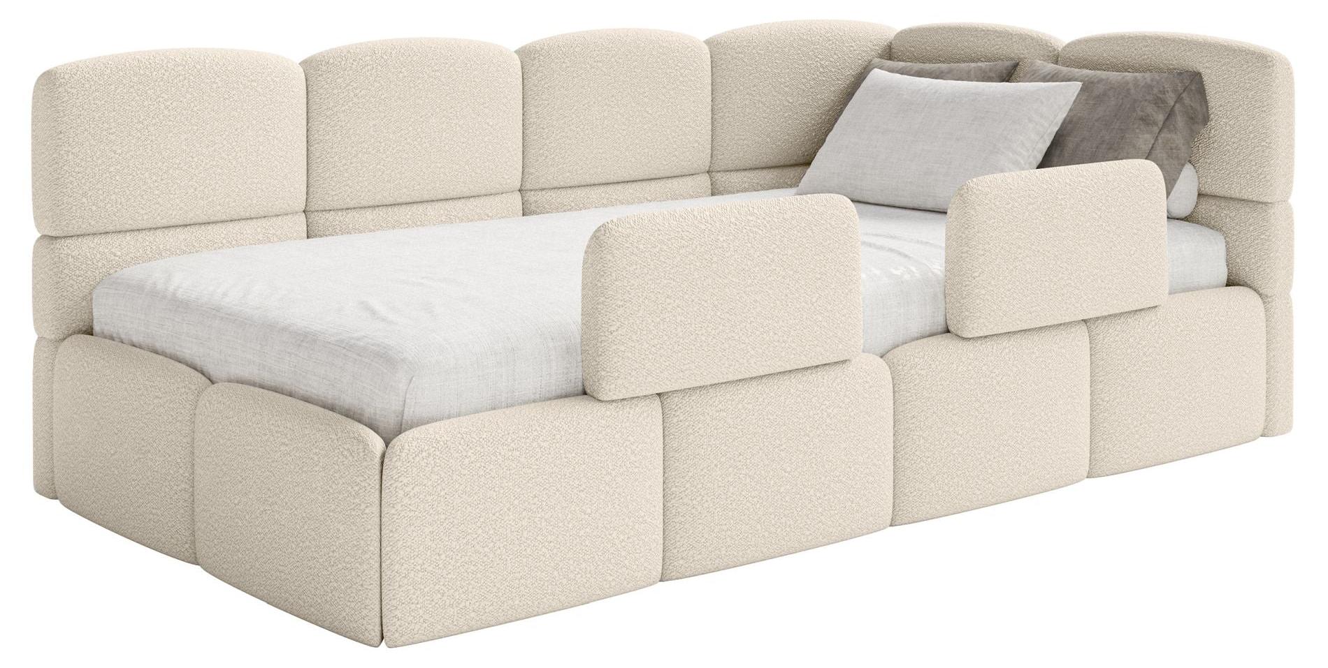 Selsey Cloudy - Jugendbett 90x200 cm, rechtsseitig, mit Bouclé-Bezug und Rausfallschutz, Hellbeige