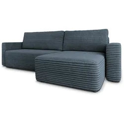 ECKSOFA TELIN Grau Kordstoff mit Schlaffunktion