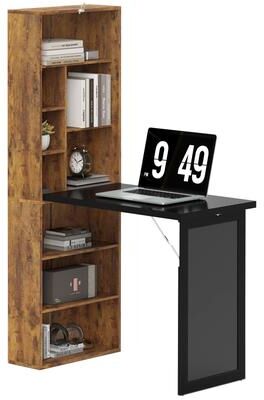 Kodotan sofa Foldable Convertible Writing Table, Wall Mounted Space-Saving Computer Desk with Chalkboard and Storage Shelves