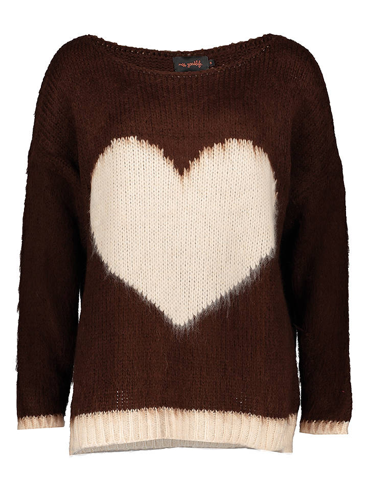 miss goodlife Pullover "Heart" in Dunkelbraun/ Creme - S