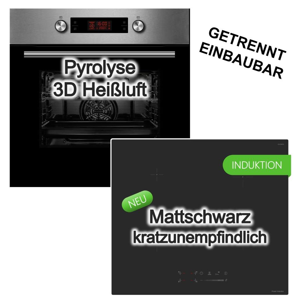 HERDSET Midea Backofen Pyrolyse 3D Heißluft + keenberk Induktionskochfeld Booster Touch-Slider Matt