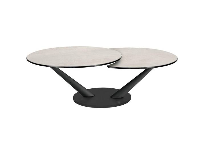 Naos Couchtisch Abra, Anthrazit, Hellgrau, Metall, Keramik, rund, konisch, Bodenplatte, 80x40x80 (128) cm, ausziehbar, Wohnzimmer, Wohnzimmertische, Couchtische, Couchtische rund