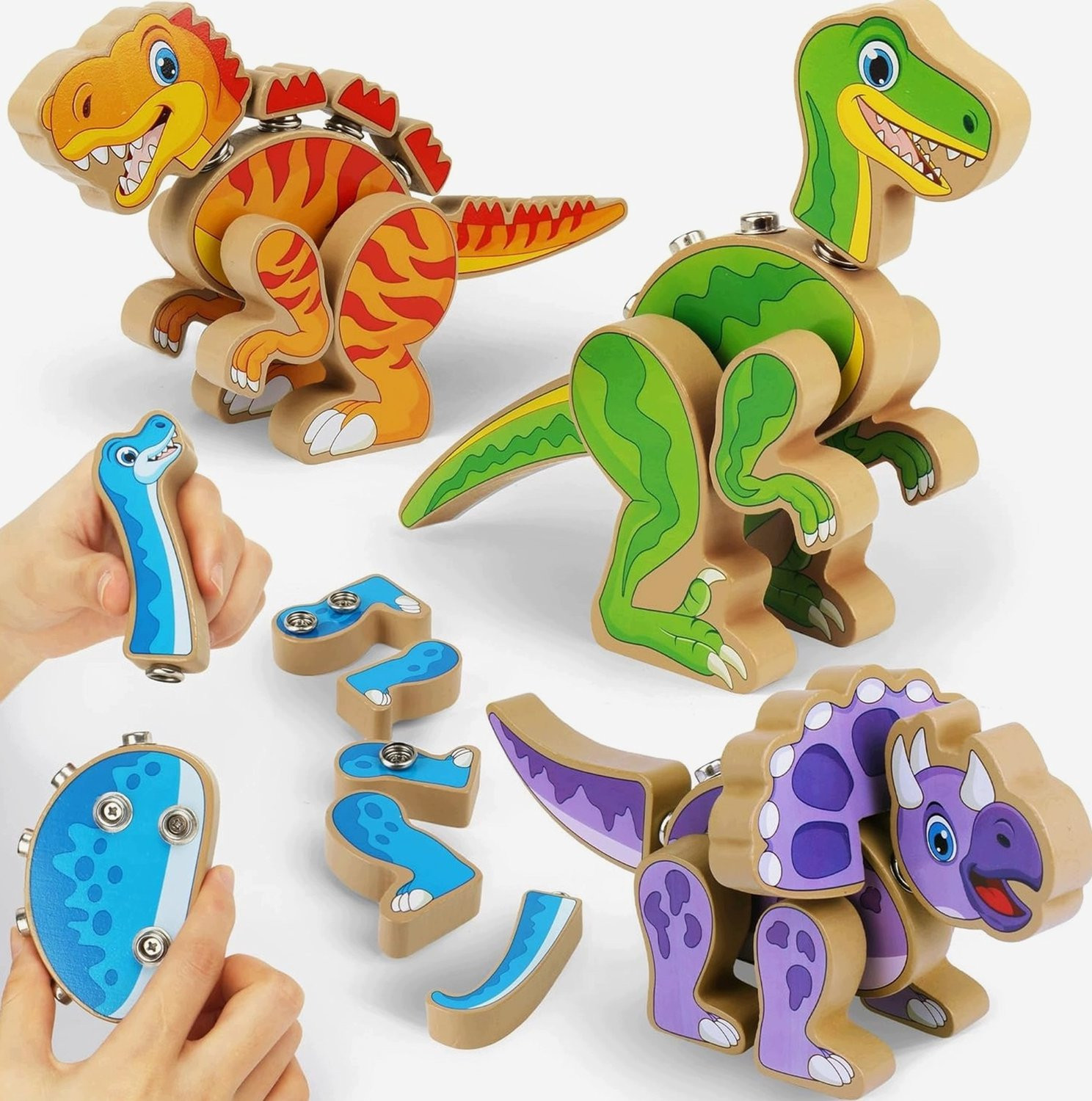Houten Dinosaurus Bouwset - 4 Stuks