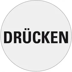 Aufkleber I Türhinweis Drücken, silber/schwarz, Polyester-Folie, selbstklebend, Ø 100mm