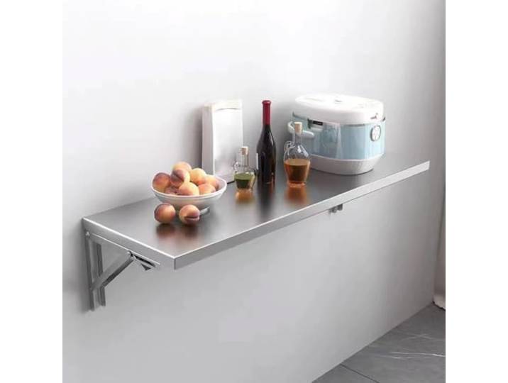 Gaommini Wäscheklapptisch zur Wandmontage, schwimmender Küchenschreibtisch für kleine Räume, herunterklappbarer Frühstücksbartisch, Esstisch, Arbeitsplätze – Edelstahl(L100xW60cm/L39xW24in)