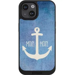 Nivocase Handyhülle für Apple iPhone 15 Hülle NIVOpure Case Schwarz Anker Blau maritim (Apple iPhone 15), Smartphone Hülle, Blau, Schwarz