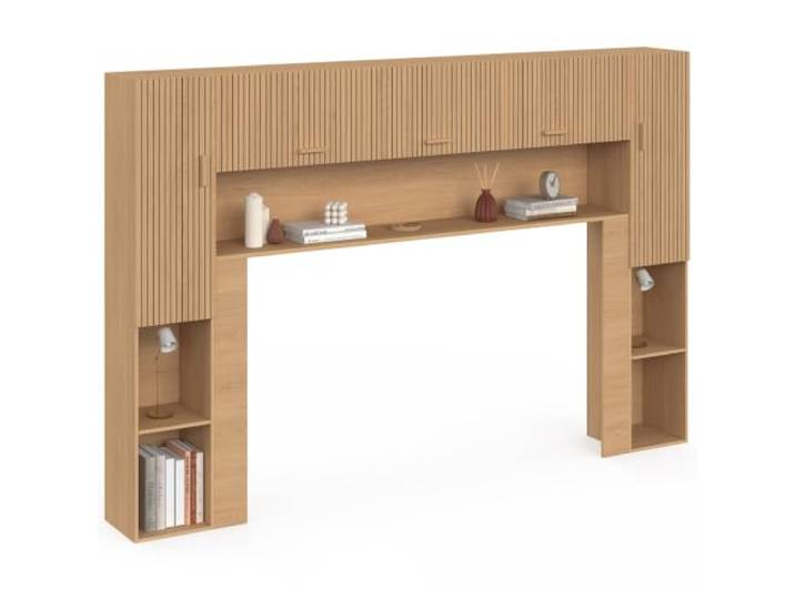 IDMarket - Juliette-Bettgestell 226 cm mit Stauraum, Lattenrost-Optik, Holzleisten