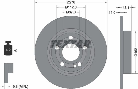 Textar Bremsscheibe Pro 92316803 276mm 11mm Für Mercedes
