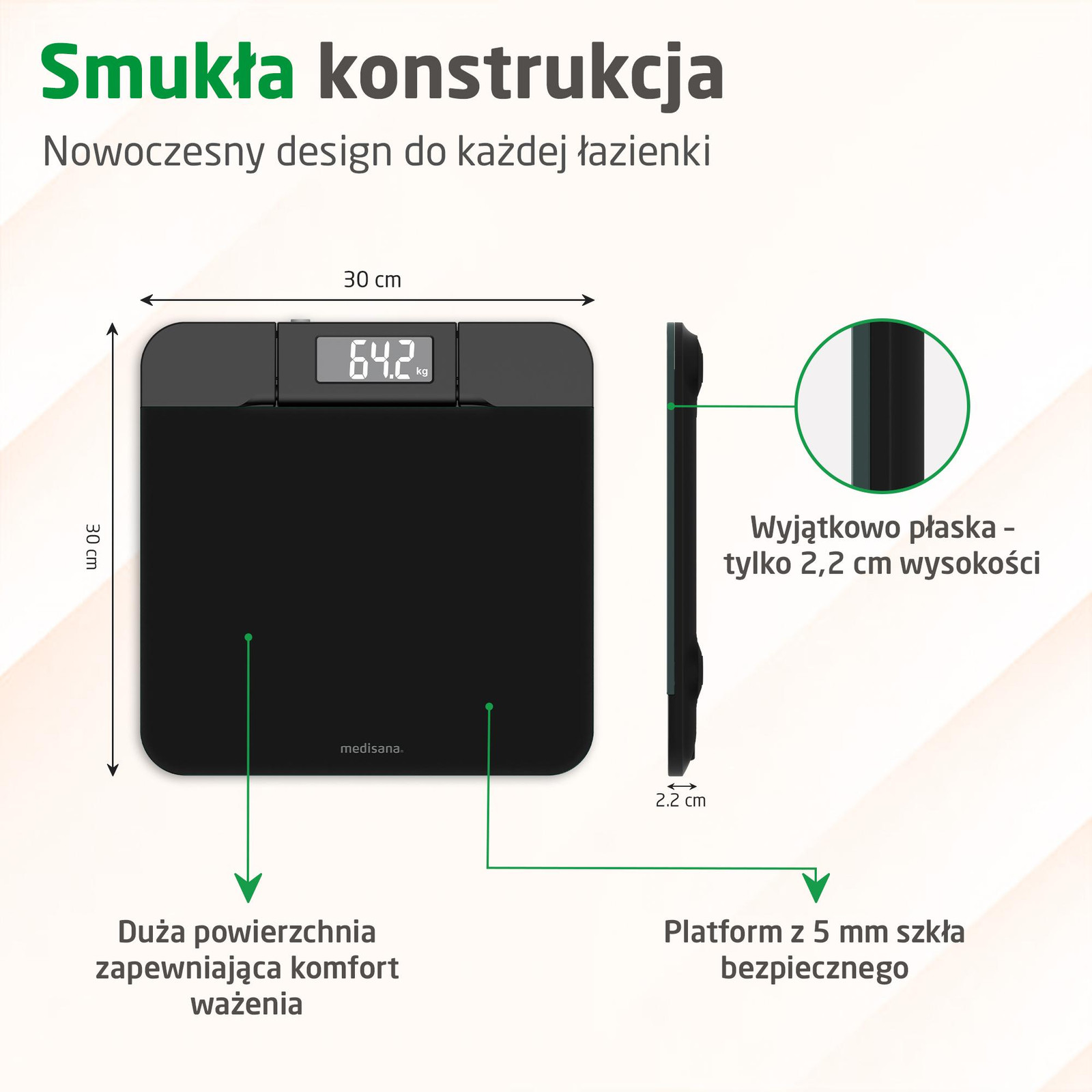 medisana PS 520 Personenweegschaal - Digitale lichaamsweegschaal met wandprojectie, LCD-display en veiligheidsglas, tot 180 kg