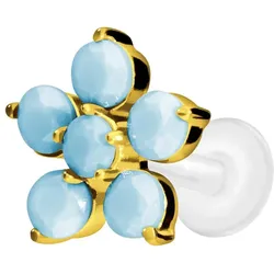 PTFE Labret mit Innengewinde + Titan-Aufsatz BLUME + SYNTHETISCHE TÜRKISE