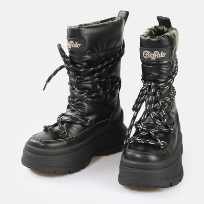 Winterboots BUFFALO "OLYMPIA SNOW PUFFER VEGAN", Damen, Gr. 40, schwarz, Lederimitat, Nylon, Schuhe Winterboots, Snowboots, Schneestiefelette mit Warmfutter