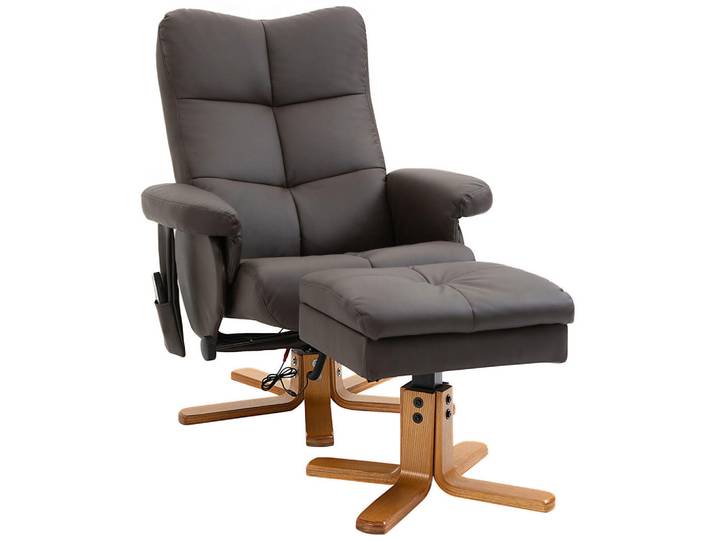 Homcom Relaxsessel mit Liegefunktion Massagesessel mit Fußhocker Polyester Braun, Mokka, Holz, Nachbildung, Füllung: Schaumstoff,Schaumstoff, einzeln stellbar, 86x99x80 cm, Wohnzimmer, Sessel, Relaxsessel
