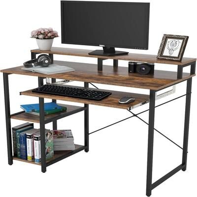 No Compact Computer Desk with Storage Shelves