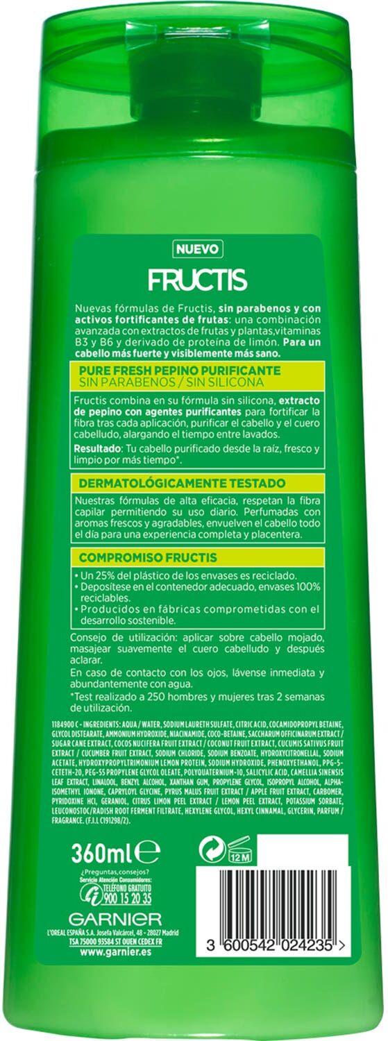 GARNIER Fructis Pure Fresh Pepino Purificante Champú 360ml