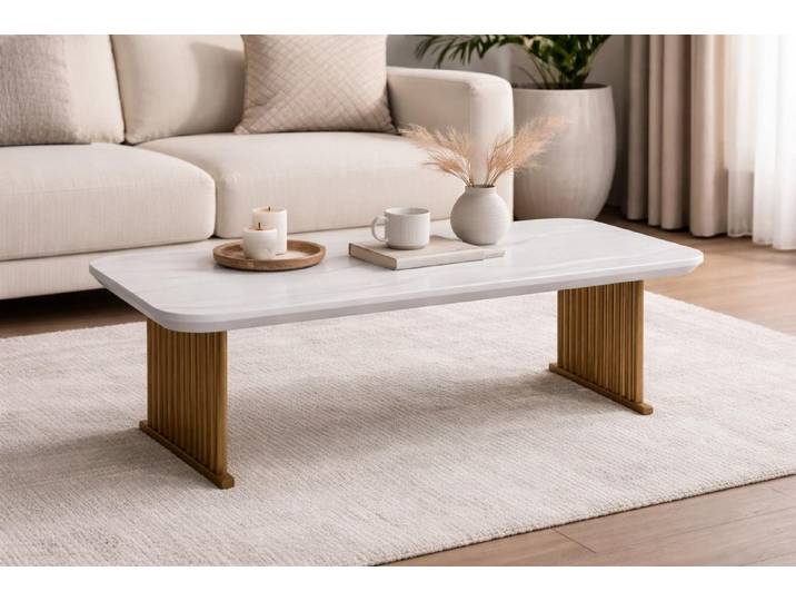 Xlmoebel Couchtisch Eleganter weißer Couchtisch aus Holz für modernes Wohnzimmer, Made in Europa