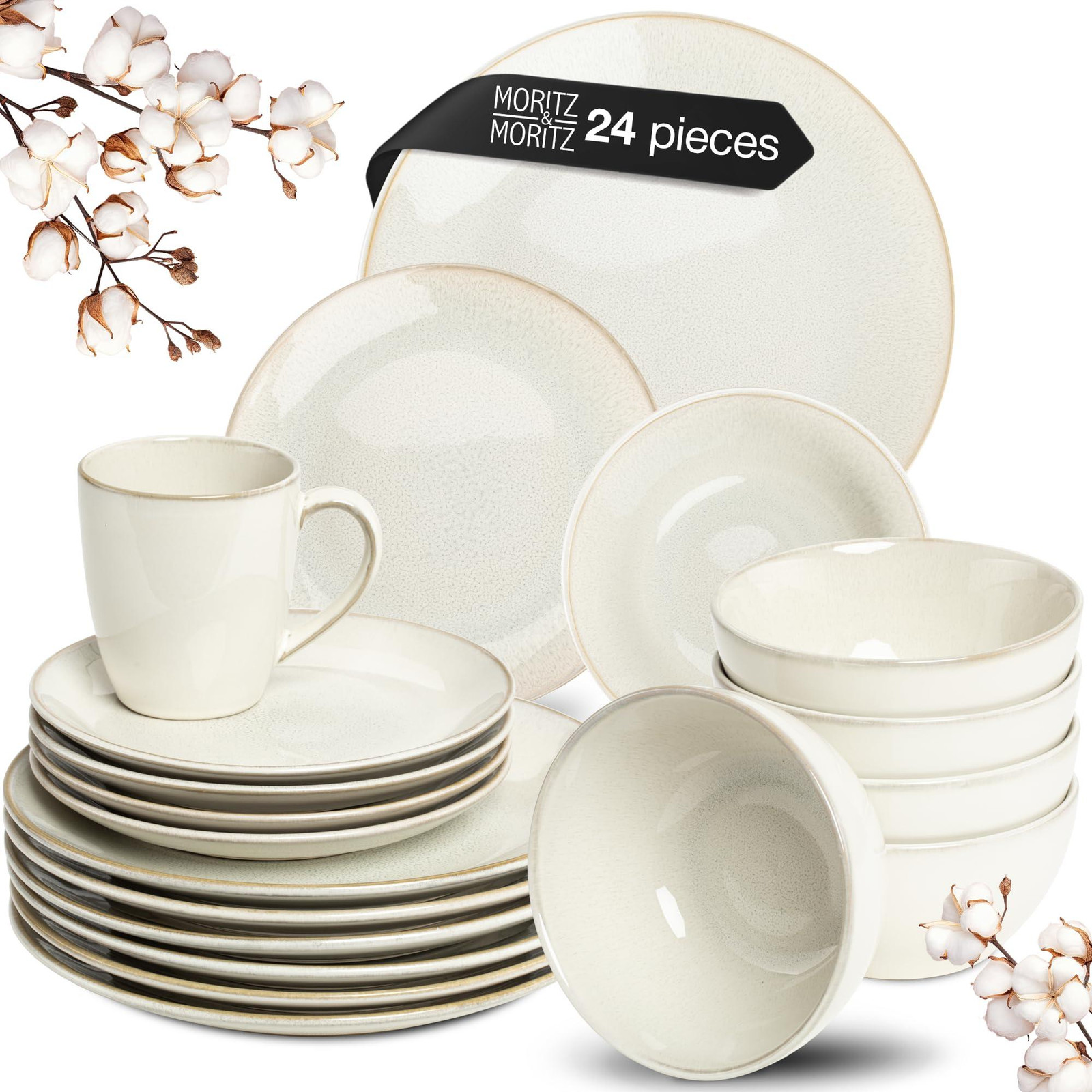 Dripio Serviesset van aardewerk, 24 delen, beige, voor 6 personen