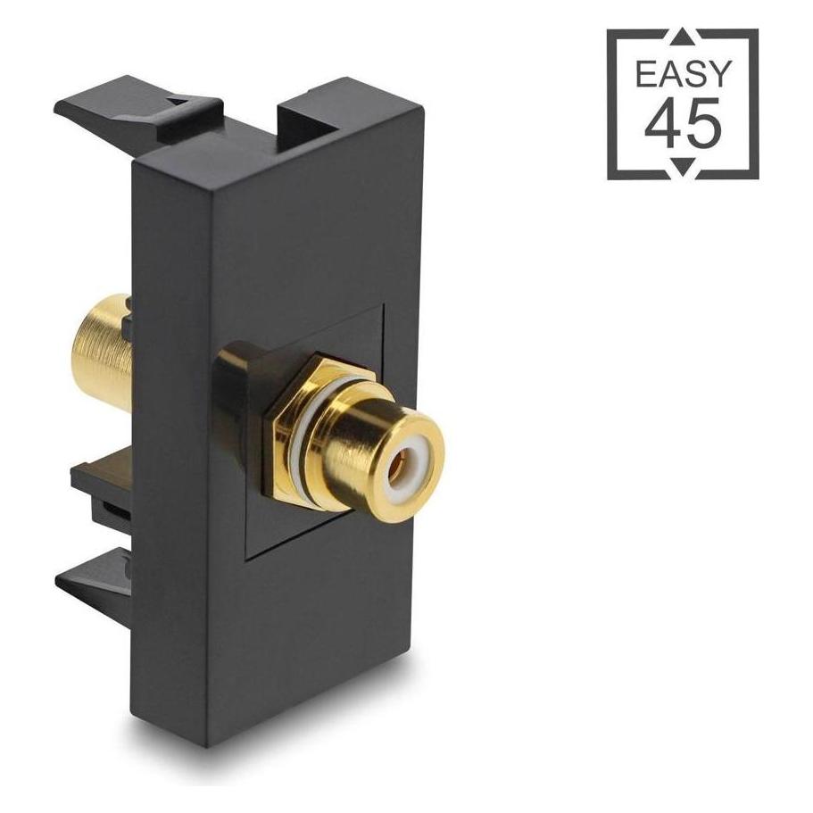 Delock Easy 45 Modul Cinch Buchse zu Cinch Buchse vergoldet weiss schwarz (Winkeladapter) (90956)