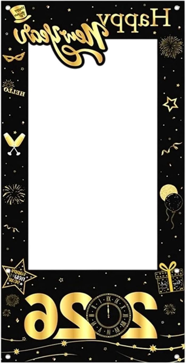Zwart Goud Selfie Frame Fotolijst Prop voor Feestelijke Nieuwjaar Foto's - 60 x 12 cm
