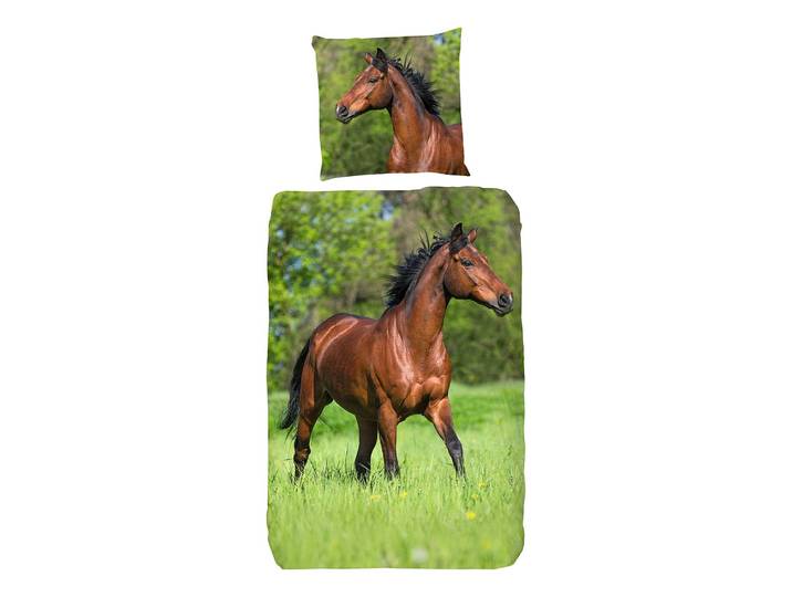 Bettwäsche Running Horse 135 x 200 cm + Kissen 80 x 80 cm Grün