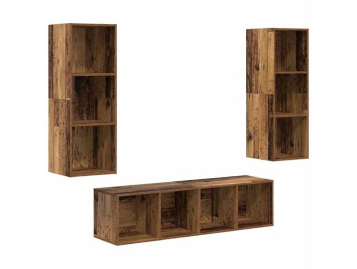 Roanoer TV-Schrankset Wandmontiert 3-Teilig Altholz Holzwerkstoff Platzsparende Lowboard Hängeschrank Kombination mit 10 Regalböden für Wohnzimmer und Schlafzimmer.
