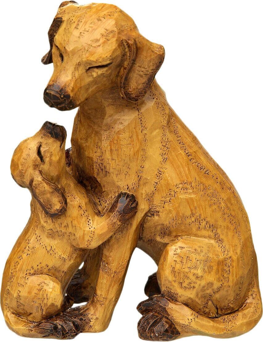 Dekofigur AMBIENTE HAUS "Hund mit Welpe", braun, Metall, Dekofiguren, klein