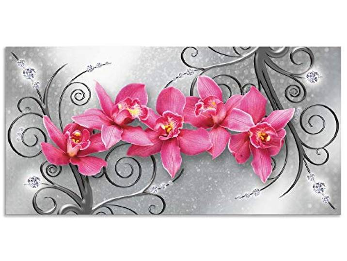 ARTland Wanddeko Wandbild Alu für Innen & Outdoor Metall Bild 150x75 cm Querformat Abstrakte Bilder Pflanzen Blumen Blüte Orchideen Kunst Pink U1QT