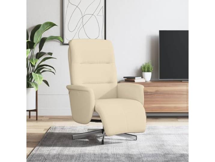 IBUQDDV Relaxsessel mit Fußhocker Creme Stoff, 360 Grad Drehbar, Manuelle Manuelle Liegefunktion 105-125 Grad, 360 Grad drehbar, dicke Polsterung, Stoffbezug atmungsaktiv, Sperrholz-Metallrahmen