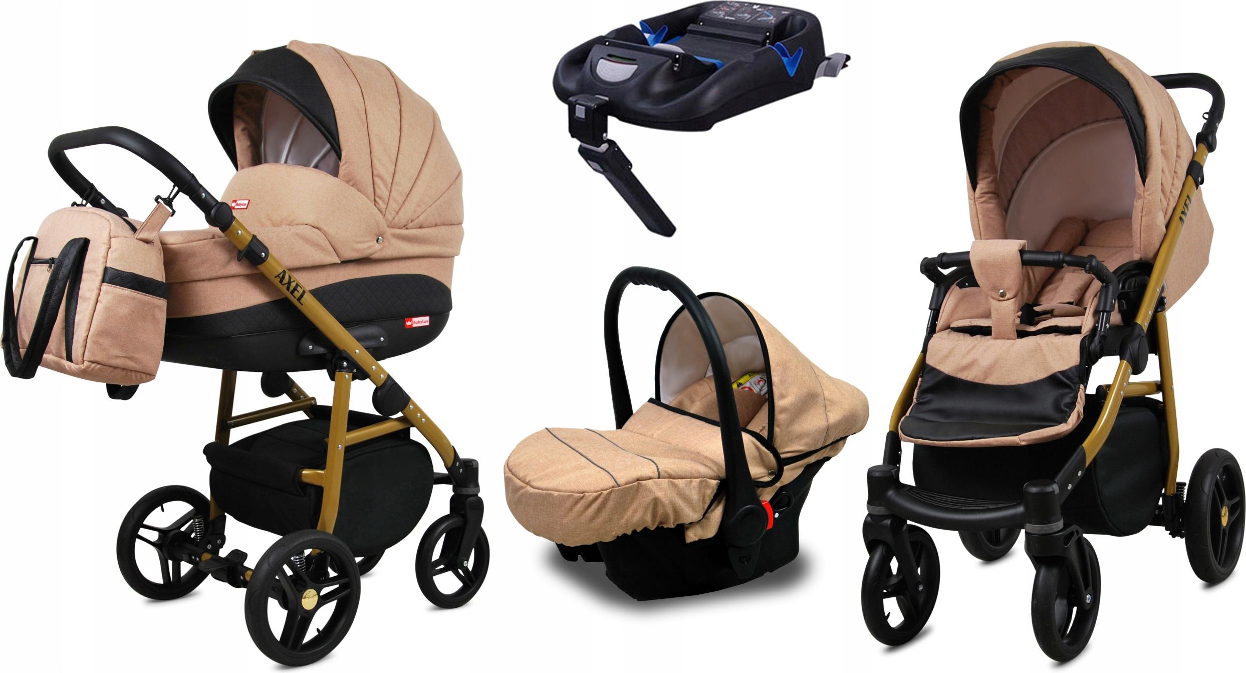 BabyLux Axel | 4in1 Kinderwagen Set | Beige | Kombikinderwagen | Kinderwagenset | Isofix-Basiss