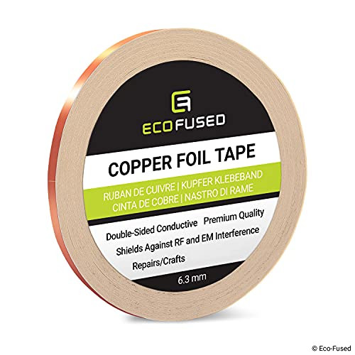 Premium zelfklevende koperfolietape - Dubbelzijdig geleidend - Breedte: 6,3 mm - Voor EMI- en HF-afscherming en elektrische reparaties