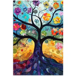 POSTER Kunst - Baum des Lebens - Blumen - Hippie Wandbild Schlafzimmer 80x120 cm