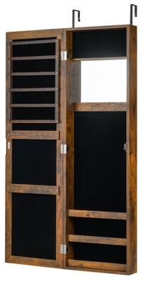 Costway Full Length Mirror Jewelry Cabinet with Ring Slots and Necklace Hooks-Rustic Brown