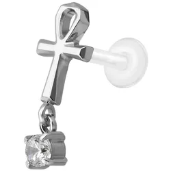 PTFE Labret mit Innengewinde + Titan-Aufsatz ANKH + KRISTALL